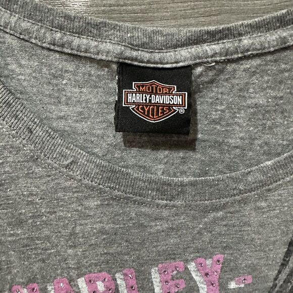 Harley Davidson Tee Shirt Short Sleeve Gray Sz Large Lightweight Embellished - Picture 3 of 5